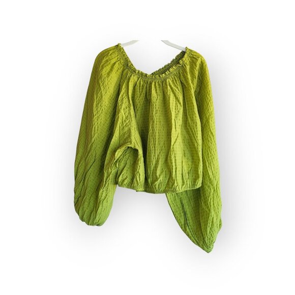 Free People Alicia Top in Lace Fern Green balloon sleeve boho hippie EUC size M - Picture 5 of 12